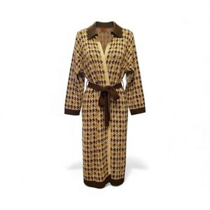 POL Women’s Brown and Cream Lightweight Houndstooth Cardigan Size S